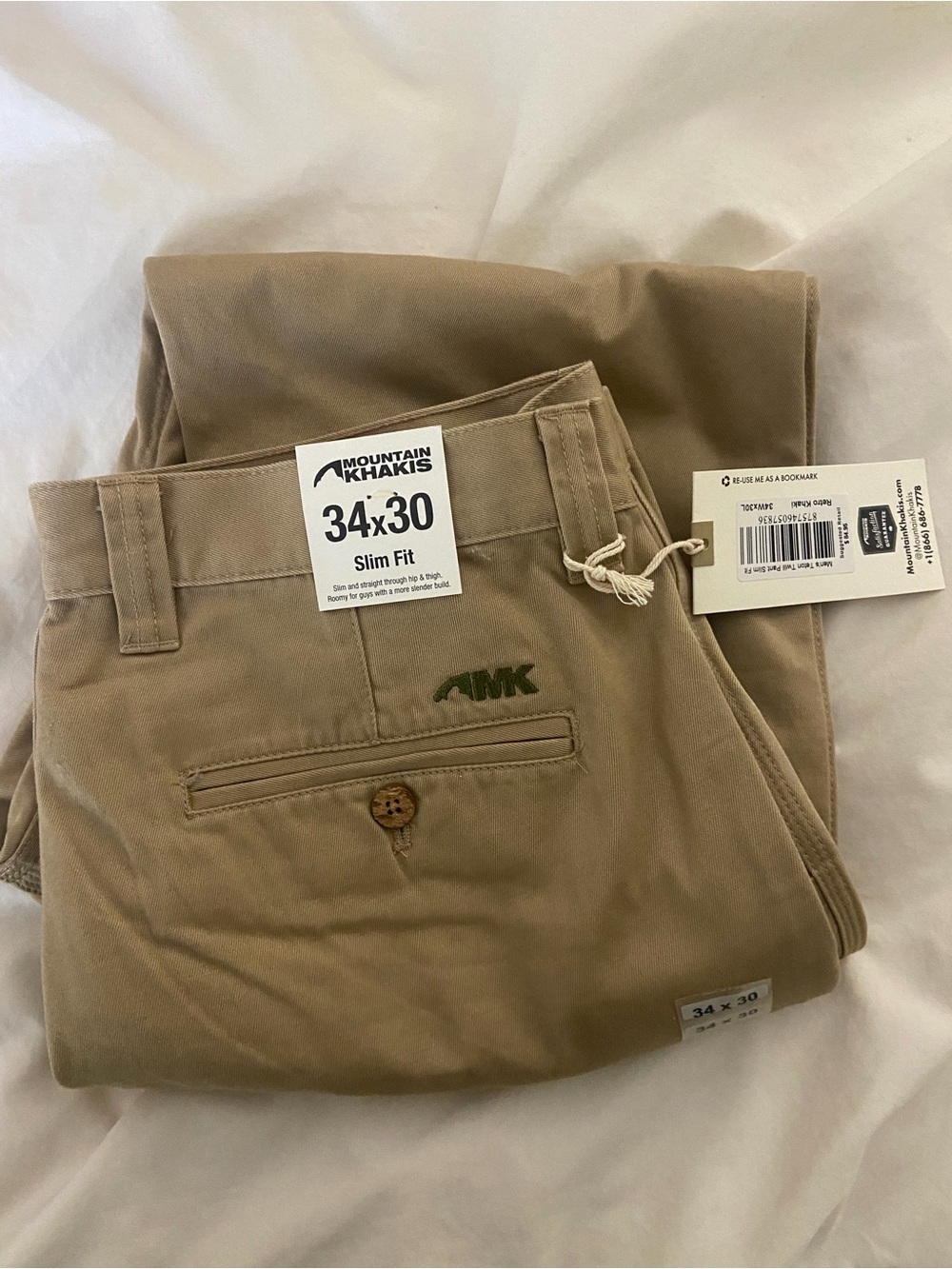 NWT Mountain Khakis Teton Twill Pants Slim Fit 34x30 Retro Khaki Men’s Chino